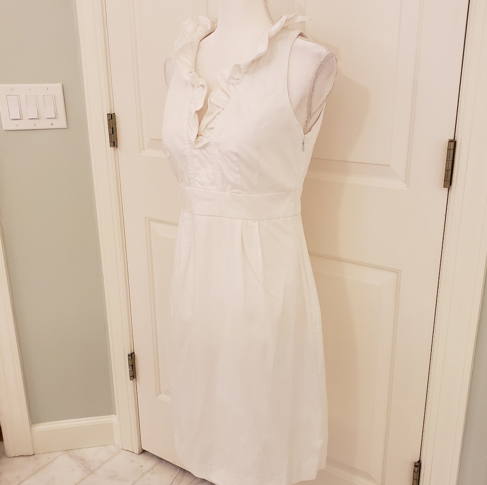 London Times White Ruffle Midi Dress 8